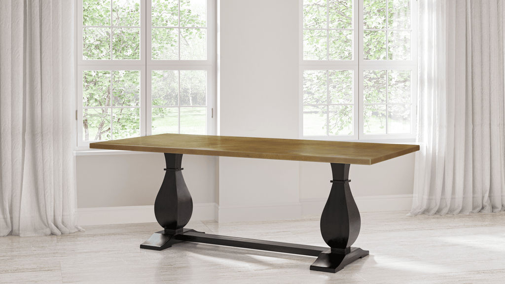 Dutch Trestle Brass Top Dining Table - Custom Wood Furniture | Kingston Krafts