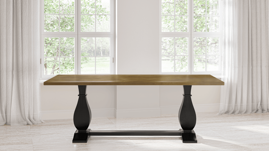 Dutch Trestle Brass Top Dining Table - Custom Wood Furniture | Kingston Krafts