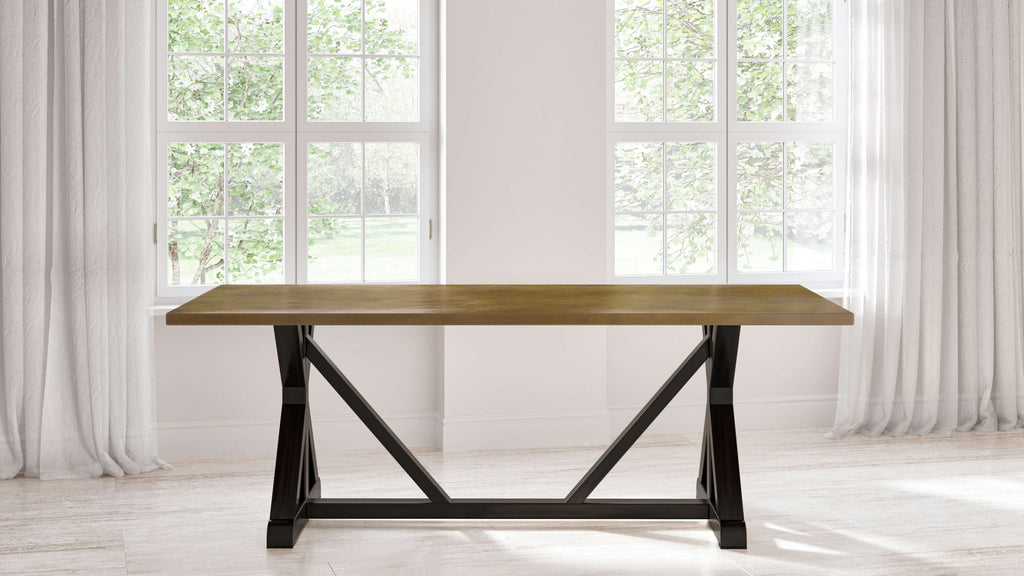 French Trestle Brass Top Dining Table - Custom Wood Furniture | Kingston Krafts