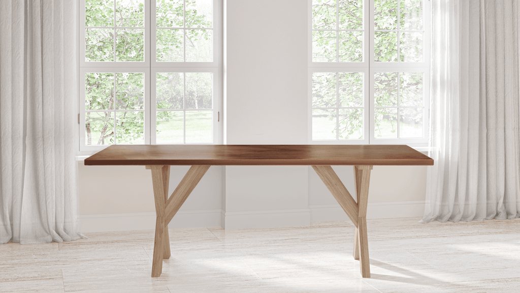 X Base White Oak Wood Dining Table - Custom Wood Furniture | Kingston Krafts