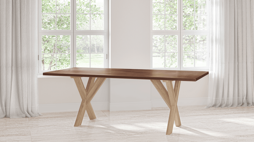 X Base White Oak Wood Dining Table - Custom Wood Furniture | Kingston Krafts