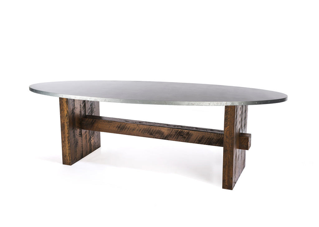 Redford Trestle Oval Zinc Dining Table - Custom Wood Furniture | Kingston Krafts