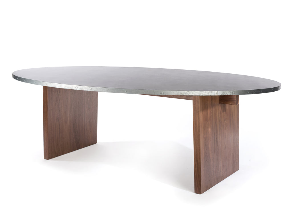 Sonoma Trestle Oval Zinc Dining Table - Custom Wood Furniture | Kingston Krafts