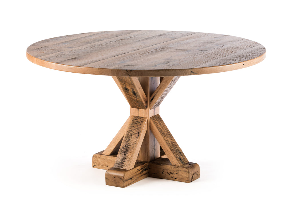 French Pedestal Reclaimed Wood Dining Table - Custom Wood Furniture | Kingston Krafts