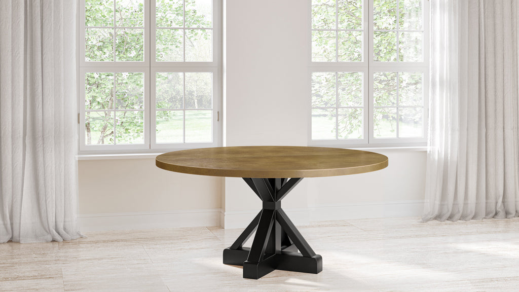 French Pedestal Round Brass Dining Table - Custom Wood Furniture | Kingston Krafts