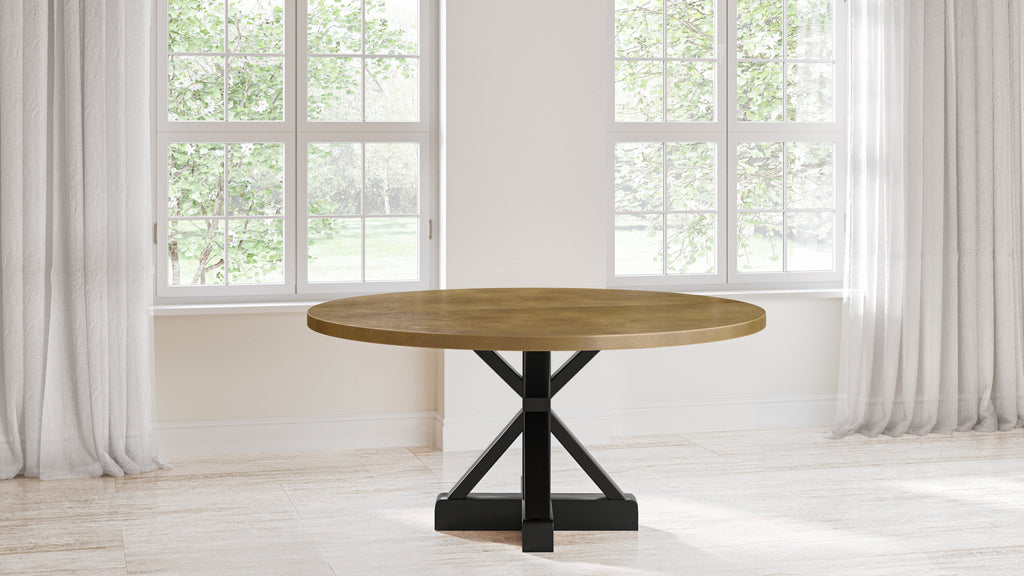 French Pedestal Round Brass Dining Table - Custom Wood Furniture | Kingston Krafts