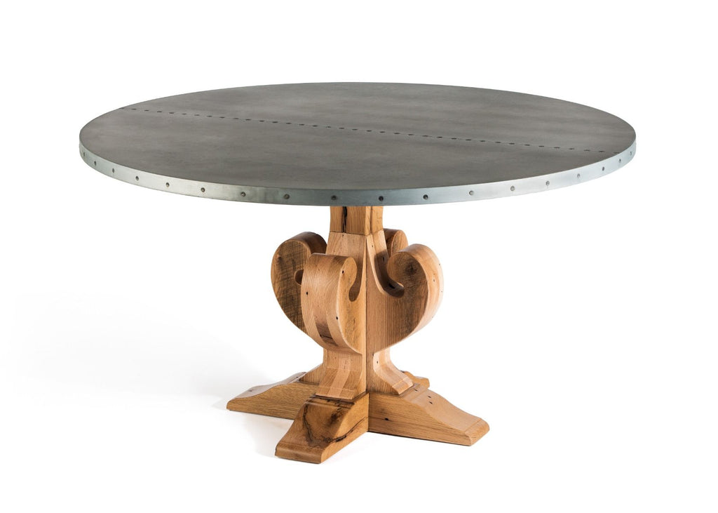 Fairfield Round Zinc Top Dining Table - Custom Wood Furniture | Kingston Krafts