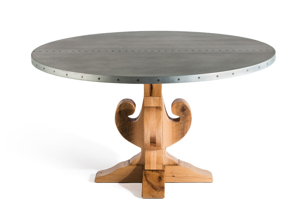 Fairfield Round Zinc Top Dining Table - Custom Wood Furniture | Kingston Krafts