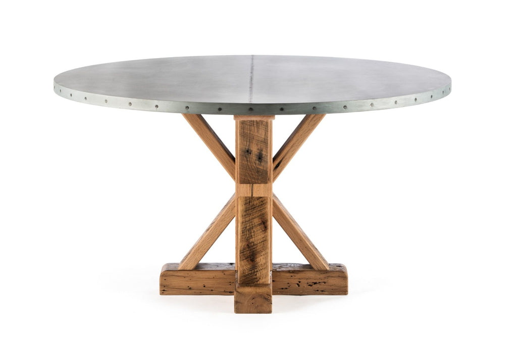 French Pedestal Round Zinc Dining Table - Custom Wood Furniture | Kingston Krafts