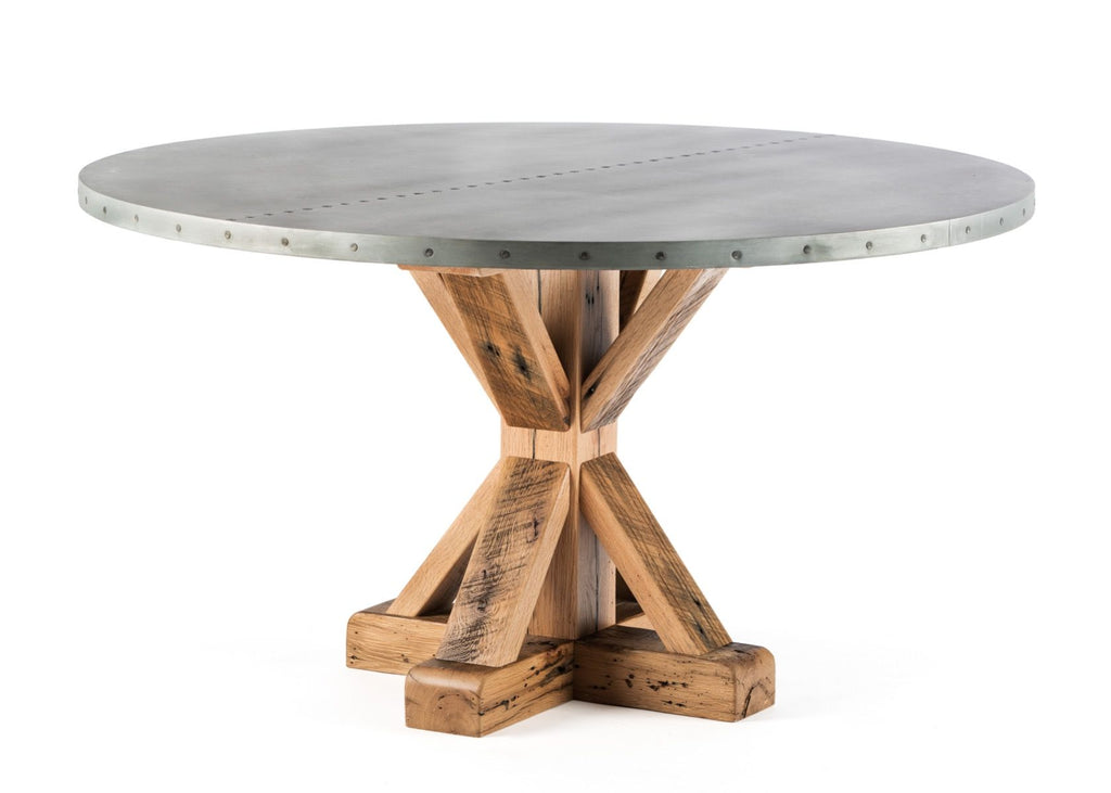 French Pedestal Round Zinc Dining Table - Custom Wood Furniture | Kingston Krafts
