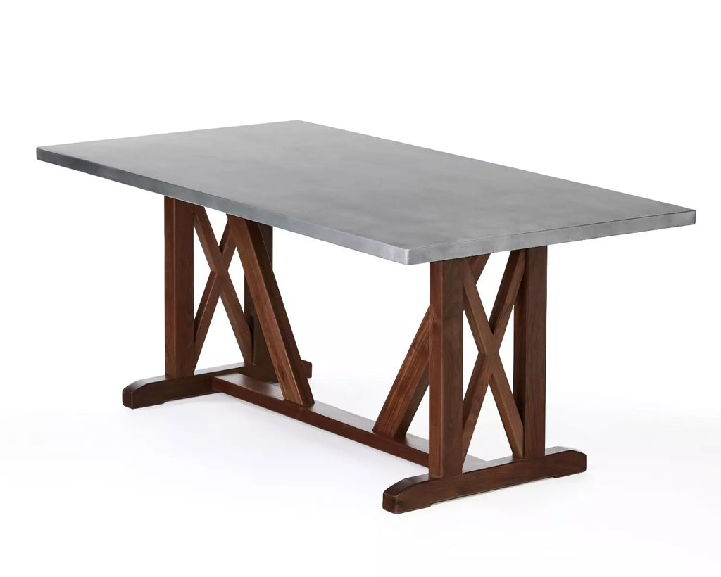 Craftsman Trestle Zinc Dining Table - Custom Wood Furniture | Kingston Krafts