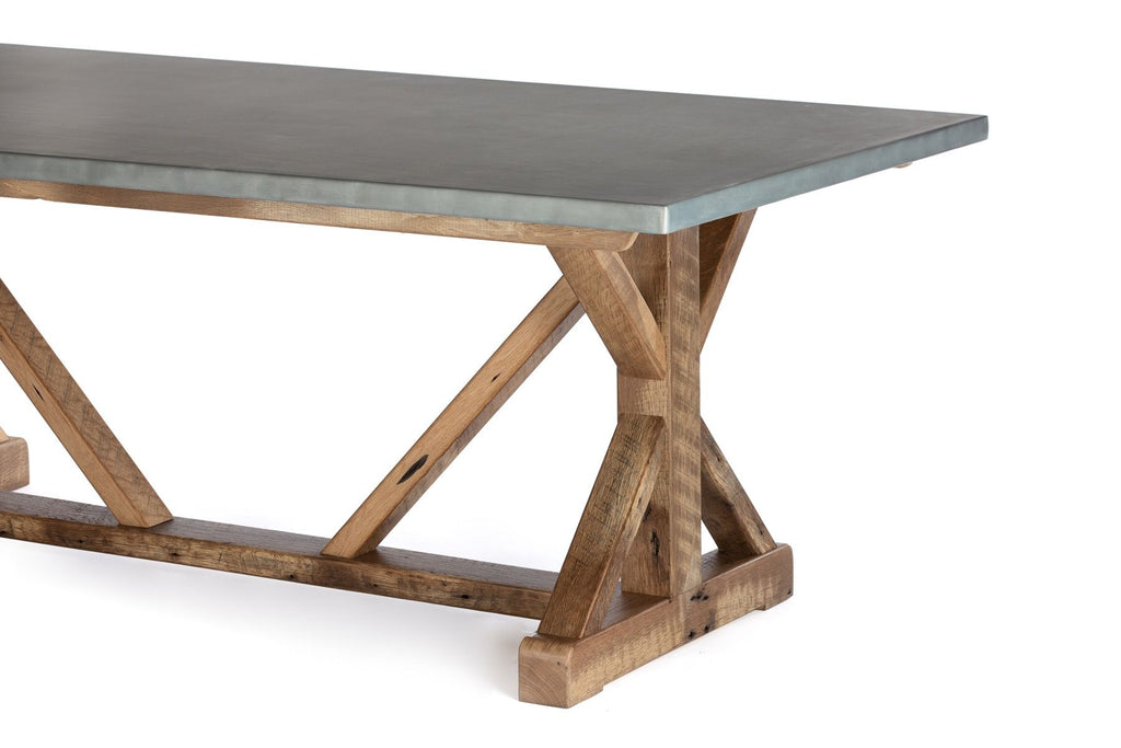 French Trestle Zinc Dining Table - Custom Wood Furniture | Kingston Krafts