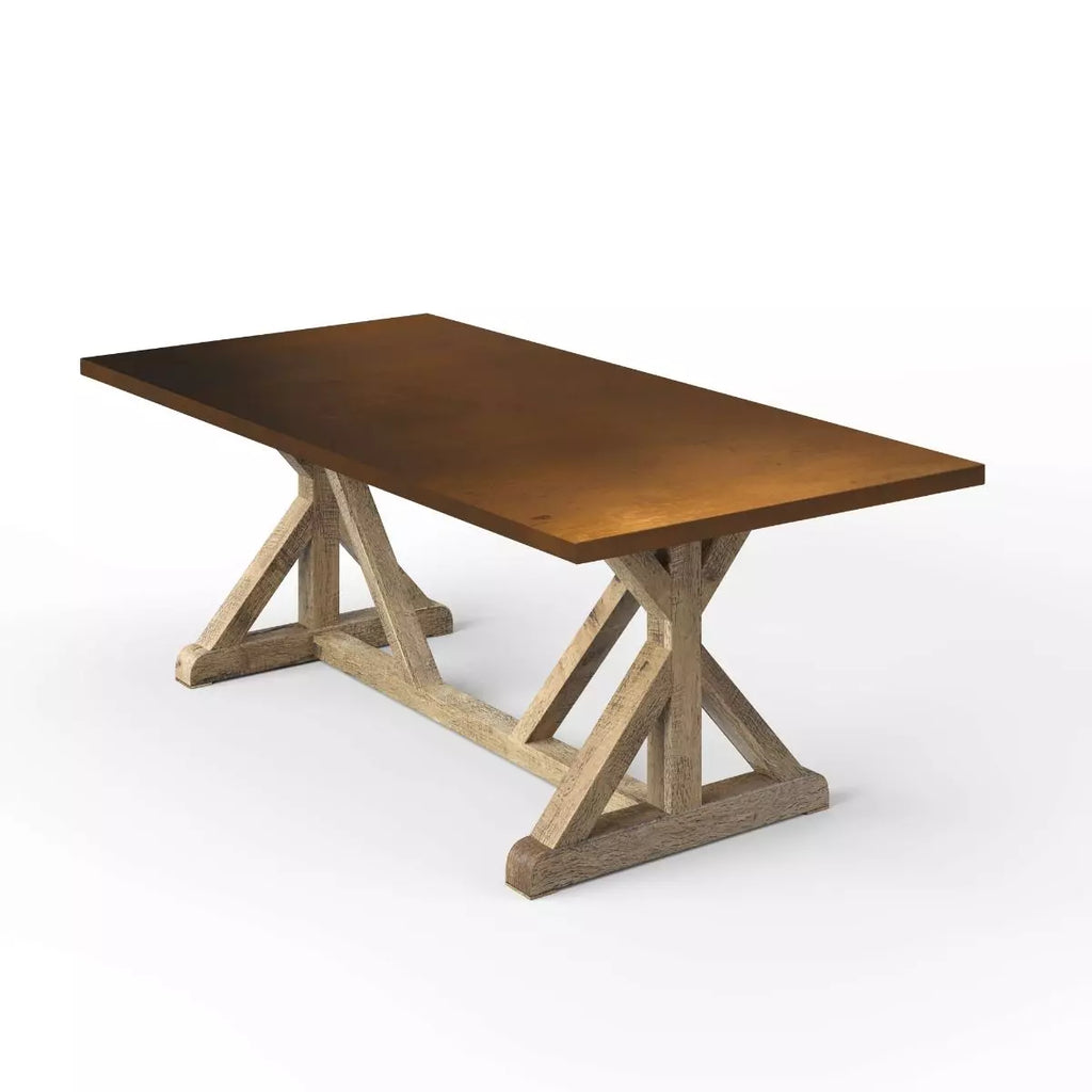 French Trestle Bronze Top Dining Table - Custom Wood Furniture | Kingston Krafts