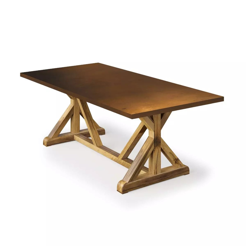 French Trestle Bronze Top Dining Table - Custom Wood Furniture | Kingston Krafts