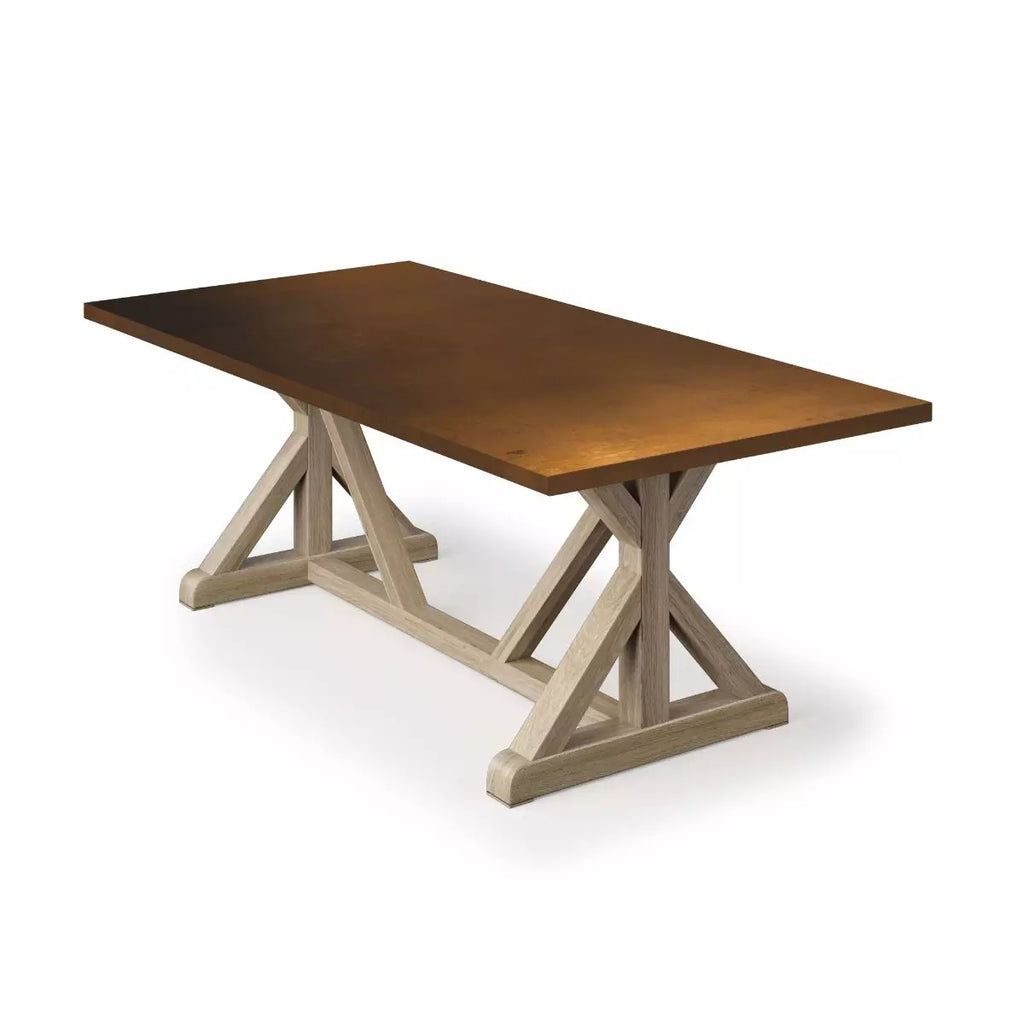French Trestle Bronze Top Dining Table - Custom Wood Furniture | Kingston Krafts