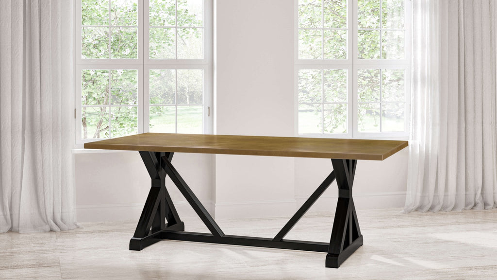 French Trestle Brass Top Dining Table - Kingston Krafts