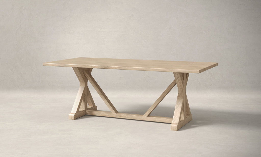 French Trestle White Oak Wood Dining Table - Kingston Krafts