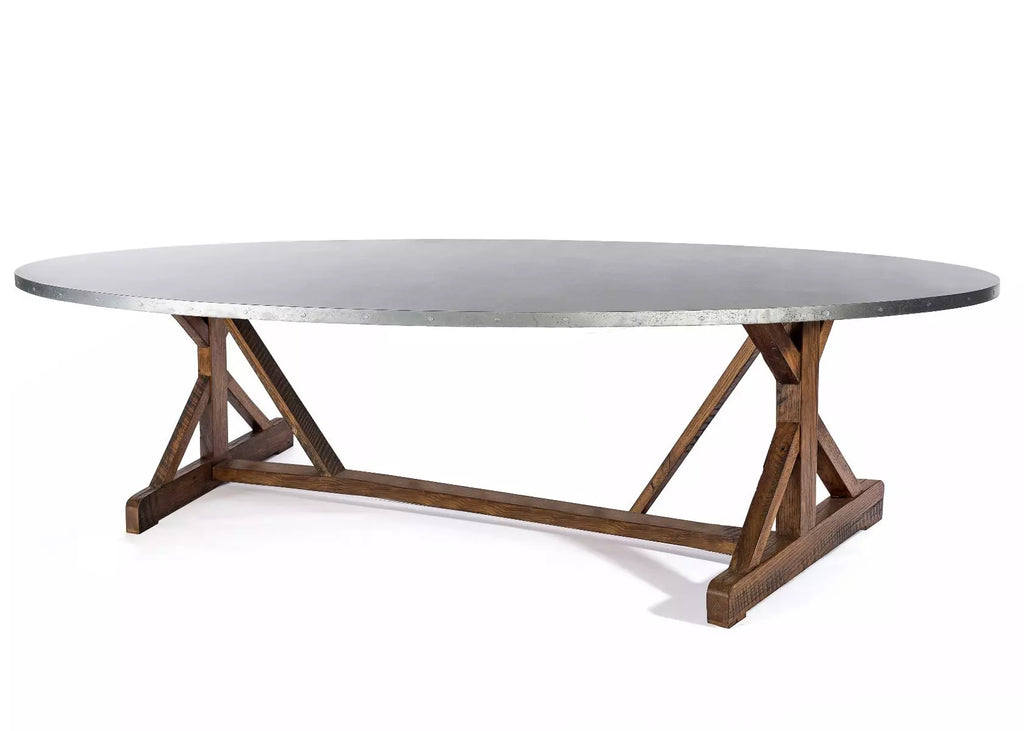 French Trestle Oval Zinc Dining Table - Custom Wood Furniture | Kingston Krafts