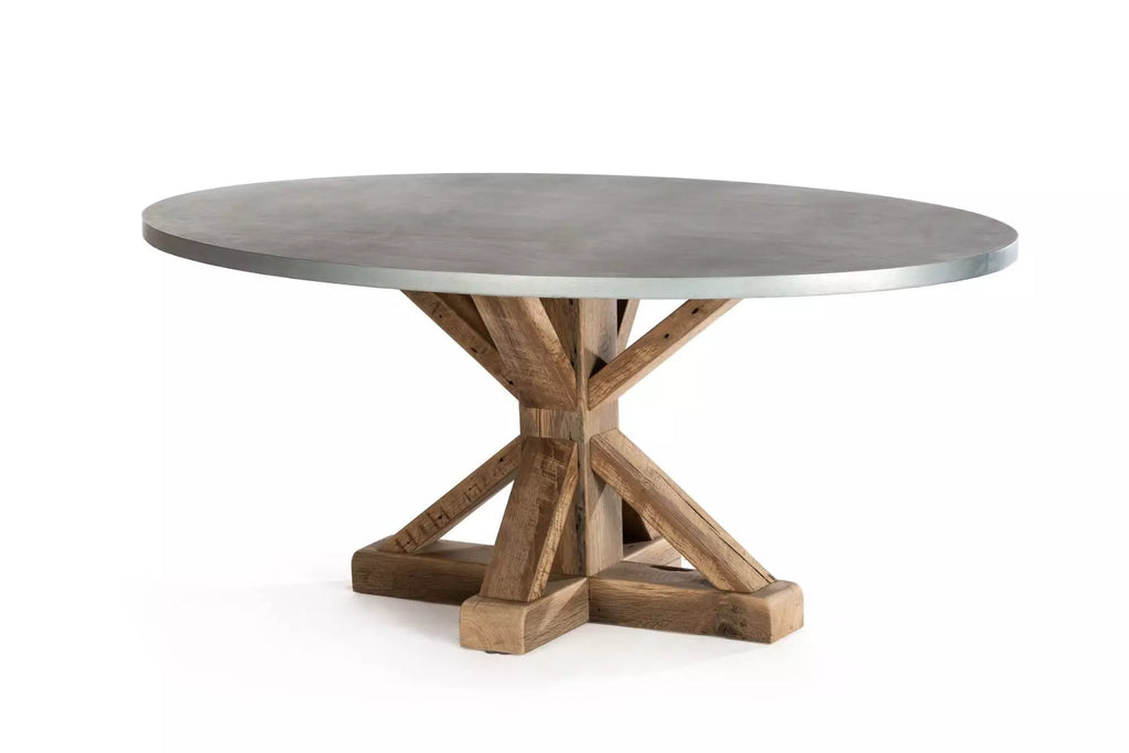French Pedestal Oval Zinc Dining Table - Custom Wood Furniture | Kingston Krafts