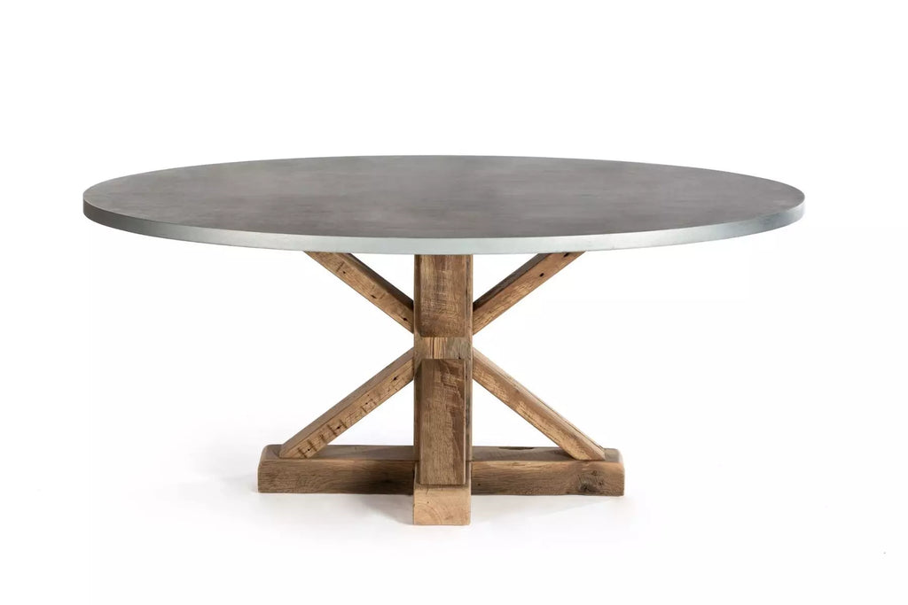 French Pedestal Oval Zinc Dining Table - Custom Wood Furniture | Kingston Krafts