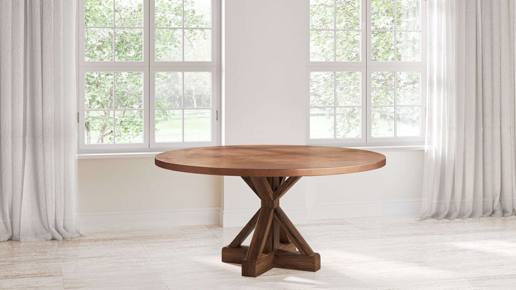 French Trestle Round Copper Dining Table - Custom Wood Furniture | Kingston Krafts