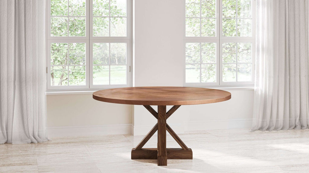 French Trestle Round Copper Dining Table - Custom Wood Furniture | Kingston Krafts