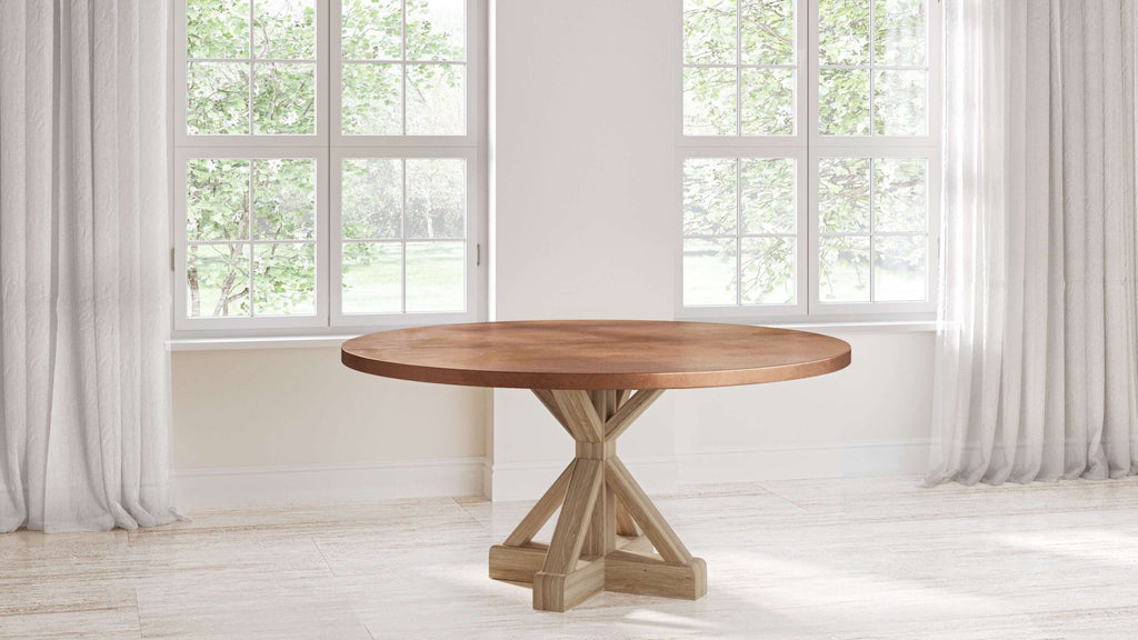 French Trestle Round Copper Dining Table - Custom Wood Furniture | Kingston Krafts