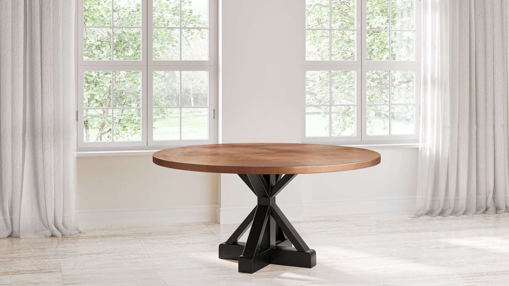 French Trestle Round Copper Dining Table - Custom Wood Furniture | Kingston Krafts