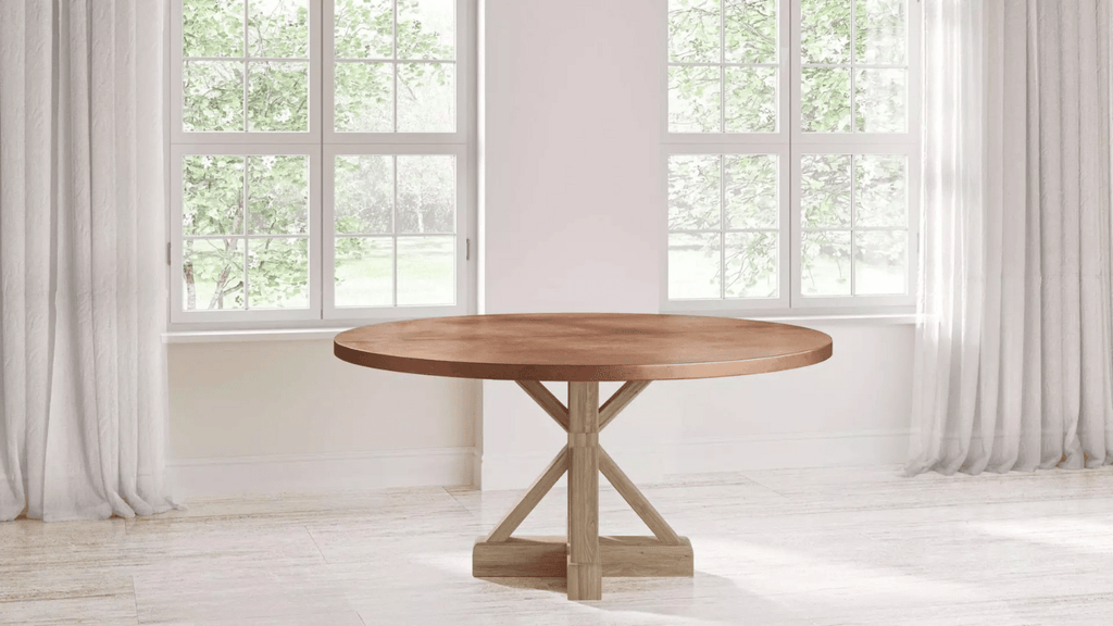 French Trestle Round Copper Dining Table - Custom Wood Furniture | Kingston Krafts