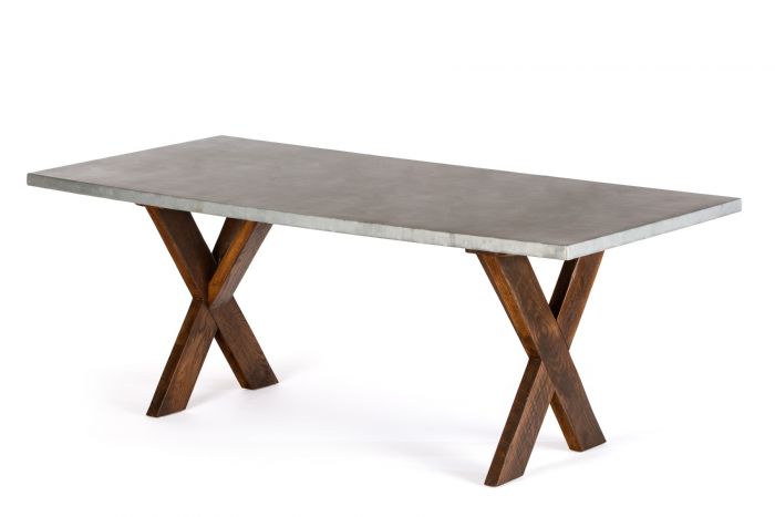 X Base Trestle Zinc Dining Table - Kingston Krafts