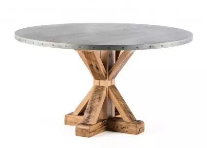 French Pedestal Round Zinc Dining Table