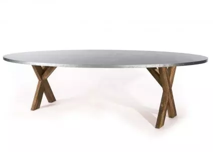 X Base Trestle Oval Zinc Dining Table