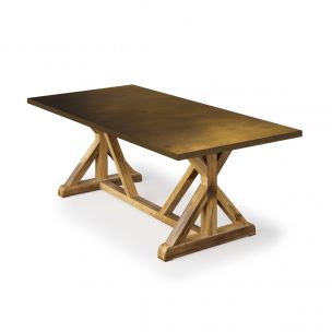 French Trestle Brass Top Dining Table