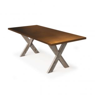 X Base Trestle Bronze Top Dining Table