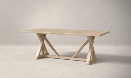 French Trestle White Oak Wood Dining Table